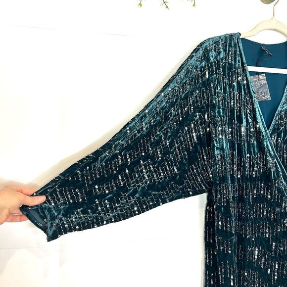 ZARA Trf Collection Velvet Beaded Wrap Mini Dress Turquoise Blue Party Formal S - Picture 6 of 13